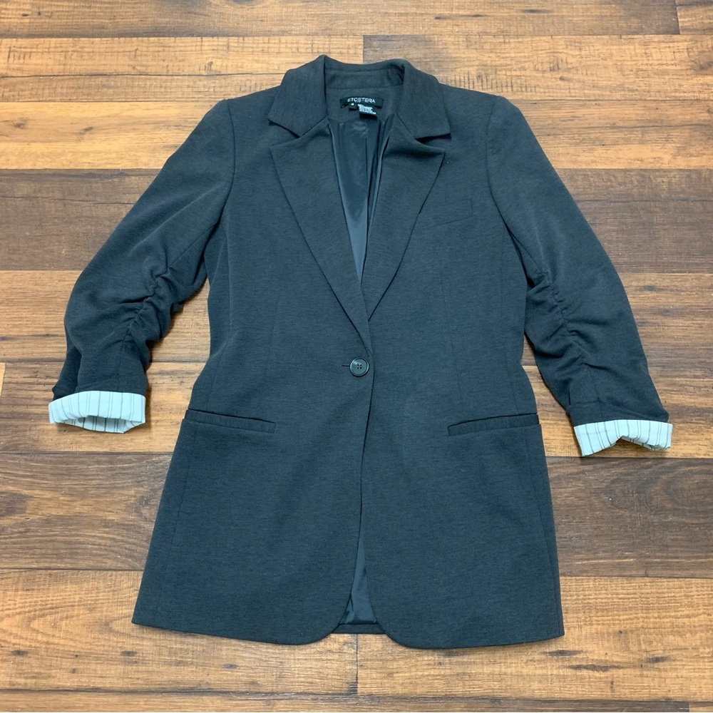 Etcetera Gray Blazer Women’s Size 8 3/4 Sleeve Ruching Cuff